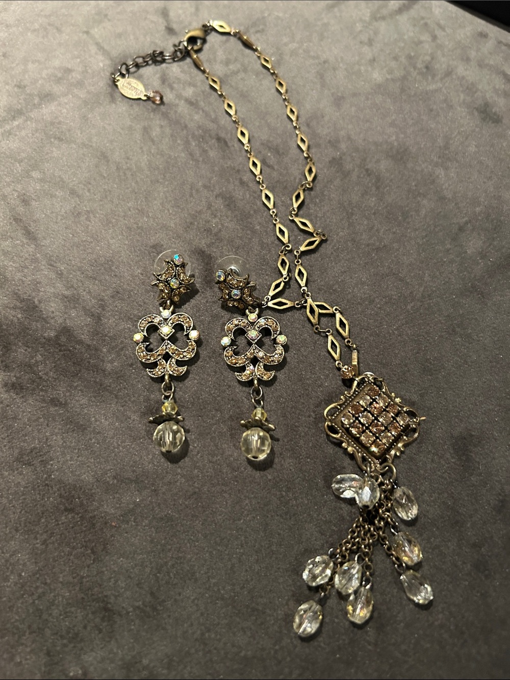 Antique Gold-Tone Crystal Tassel Pendant Necklace - Gold
